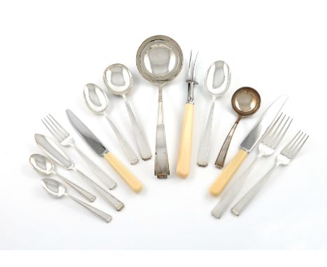 A silver Strathmore pattern silver canteen for twelve, by The Cooper Brothers, Sheffield 1935, comprising: twelve table forks