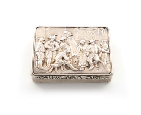 A George IV silver snuff box, by Alexander Strachan, London 1829, rounded rectangular form, the hinged cover with a raised sc