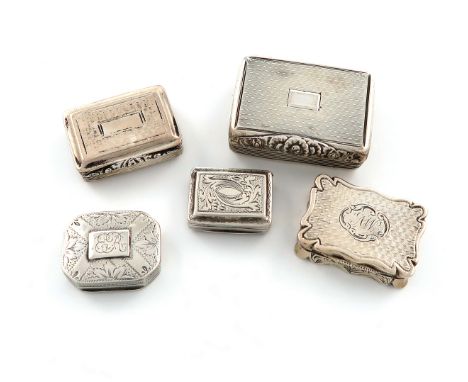 A collection of five antique silver vinaigrettes, various dates and makers, comprising: one by Thomas Edwards, London 1822, r