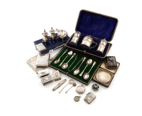 λA mixed lot of silver items, various dates and makers, comprising: a Victorian card case, by Robert Thornton, Birmingham 187