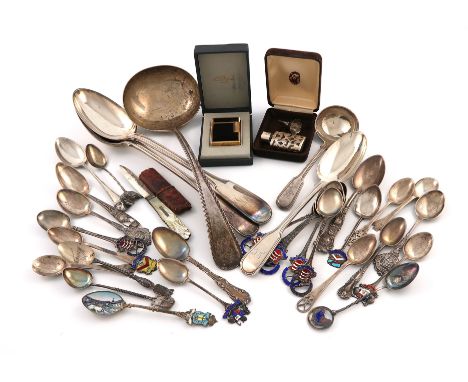 A mixed lot of silver flatware, comprising: a matched pair of William IV and Victorian Fiddle and Thread pattern basting spoo