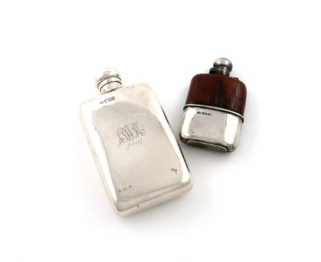 A large silver hip flask, by Elkington and Co., London 1916, rounded rectangular form, bayonet fitting hinged cover, initiall