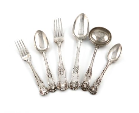 A matched silver canteen of Kings pattern flatware, various dates and makers, comprising: six tablespoons, six table forks, e