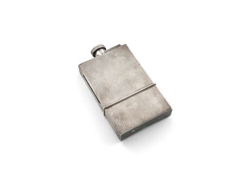 A silver combination hip flask and cigarette case, by Asprey and Co., London 1947, rectangular form, engine-turned decoration