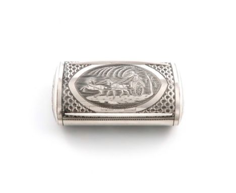 A George III silver double-snuff box, by Samuel Pemberton, Birmingham 1811, oval rectangular form, the top hinged cover engra