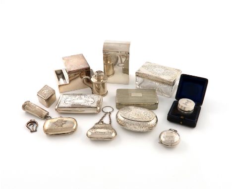 A mixed lot of silver items, comprising: a late-Victorian silver table vesta holder and striker, by Joseph Braham, London 189