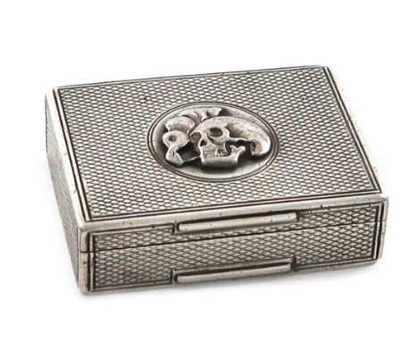 A Victorian silver snuff box, by Thomas Dee, London 1866, rectangular form, engine-turned decoration, the hinged cover with a
