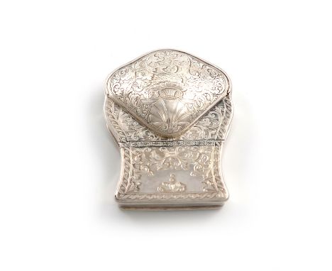 An early 18th century silver double snuff box, unmarked, circa 1725, shaped rectangular and shell form, chased and engraved w