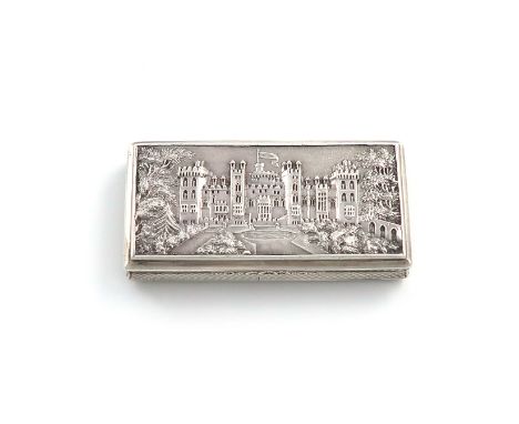 An early-Victorian silver 'Castle-top' snuff box, Windsor castle, by Nathaniel Mills, Birmingham 1837, rectangular form, the 