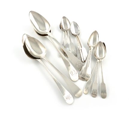 A small collection of Newcastle silver flatware, comprising: a set of six Fiddle pattern teaspoons, by Thomas Watson, Newcast