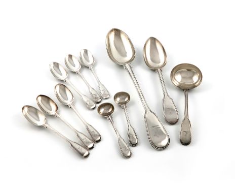 A small collection of George III-Victorian Fiddle and Thread pattern flatware, the majority by George Adams, London 1871, com