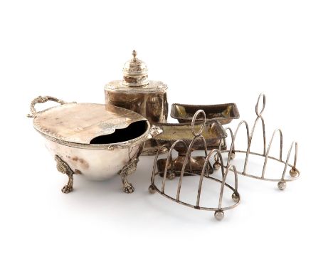 A mixed lot of silver items, various dates and makers, an Edwardian tea caddy, by George Lambert, London 1901, oval cylindric
