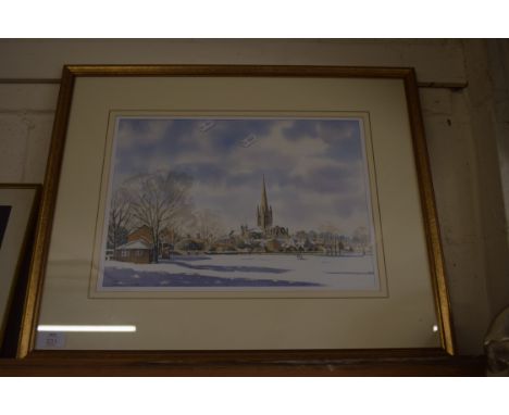 JOHN A POOLE, STUDY OF CATHEDRAL IN WINTER, GILT FRAMED AND GLAZED, 60CM WIDE