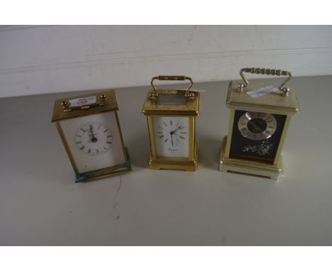 RAPPORT OF LONDON BRASS CASED CARRIAGE CLOCK, TOGETHER WITH TWO CARRIAGE CLOCKS WITH QUARTZ MOVEMENT