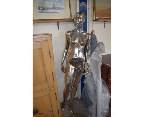 SILVER PAINTED FEMALE MANNEQUIN, 180CM HIGH