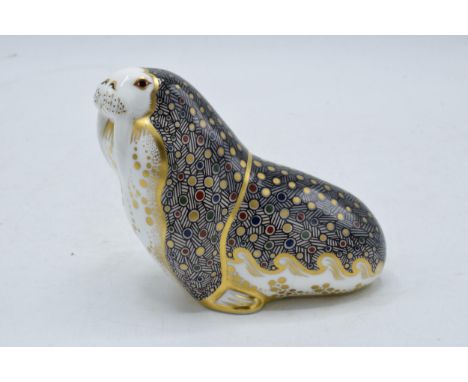 Royal Crown Derby paperweight in the form of a Walrus. First quality with stopper. In good condition with no obvious damage o