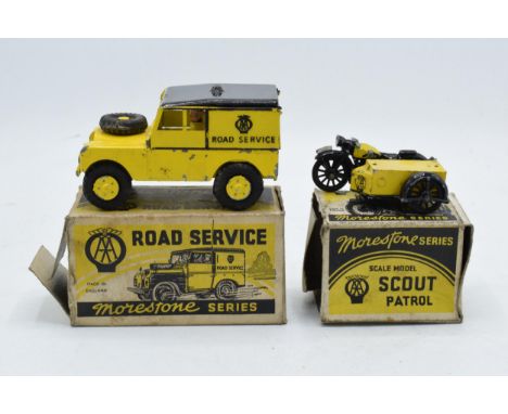 Boxed Morestone Series scale model AA Road Service vehicle together with Scout Patrol (2). Both with wear to paintwork etc. B