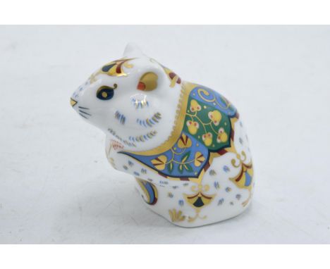 Boxed Royal Crown Derby paperweight in the form of a Hamster. First quality with stopper. In good condition with no obvious d