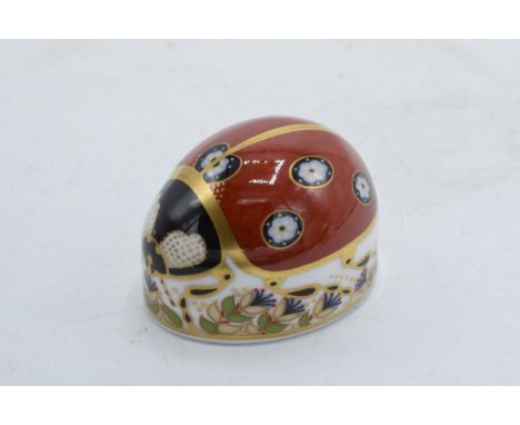 Boxed Royal Crown Derby paperweight in the form of a Ladybird with Seven Spots. First quality with stopper. In good condition