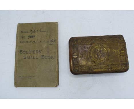 First World War Christmas 1914 Princess Mary gift tin. 13 x 9cm. Together with Soldiers' Small Book (Robert Evans South Lanca