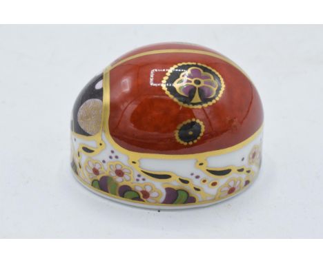 Boxed Royal Crown Derby paperweight in the form of a Ladybird with 2 Spots. First quality with stopper. In good condition wit