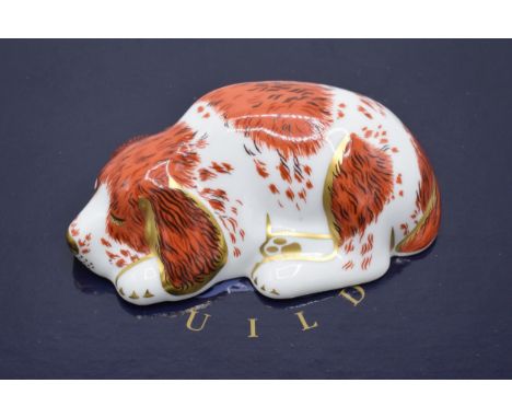 Boxed Royal Crown Derby paperweight in the form of a Puppy. First quality with stopper. In good condition with no obvious dam