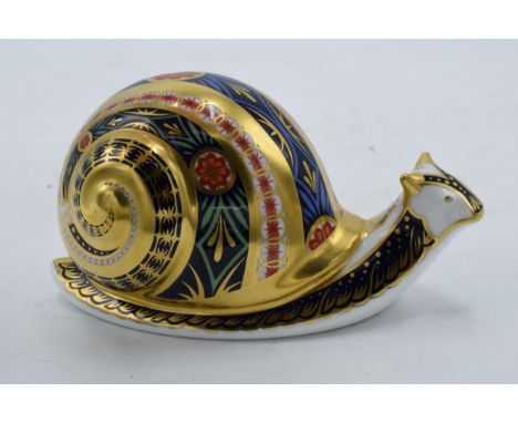 Boxed Royal Crown Derby paperweight in the form of a Garden Snail, limited edition. First quality with stopper. In good condi