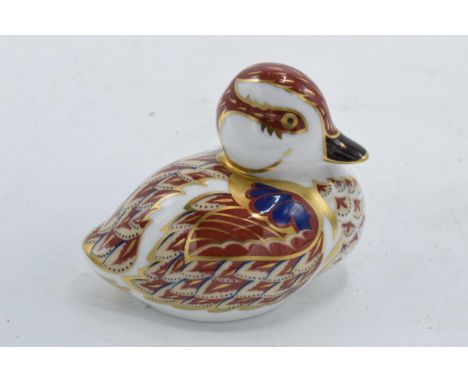 Boxed Royal Crown Derby paperweight in the form of a Swimming Duckling. First quality with stopper. In good condition with no