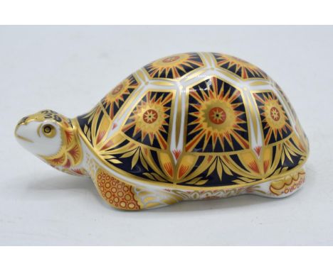 Boxed Royal Crown Derby paperweight in the form of a Madagascan Tortoise. First quality with stopper. In good condition with 