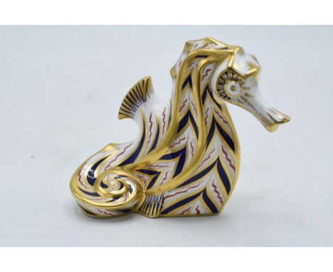 Boxed Royal Crown Derby paperweight in the form of a Paptim Seahorse. First quality with stopper. In good condition with no o