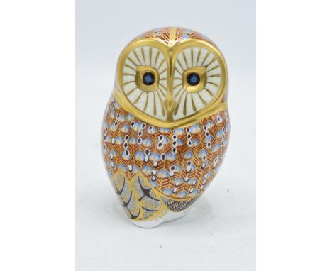 Royal Crown Derby paperweight in the form of a Barn Owl. First quality with stopper. In good condition with no obvious damage