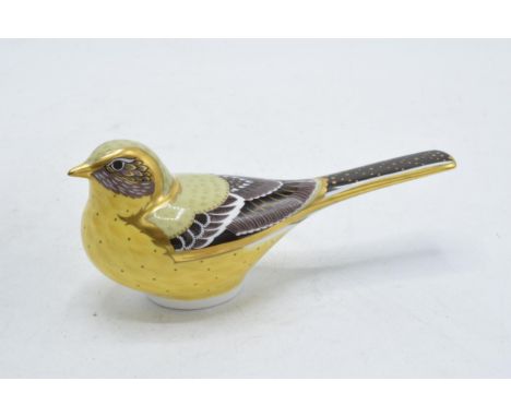 Royal Crown Derby paperweight in the form of a Yellow Wagtail. First quality with stopper. In good condition with no obvious 