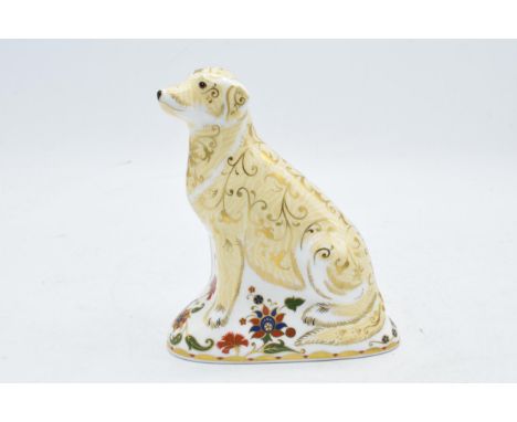 Royal Crown Derby paperweight in the form of a Labrador. 16cm tall. First quality with stopper. In good condition with no obv