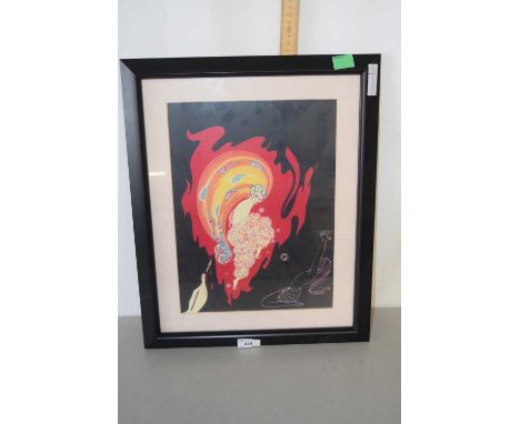 Contemporary Art Nouveau type coloured print, framed