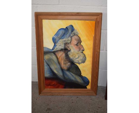 Modern oil portrait of a bearded gentleman signed D Keath, set in a pine frame