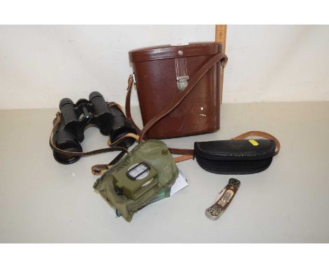 A pair of Carl Zeiss 7 x 50 w binoculars together with a modern pocket knife and compass (3)