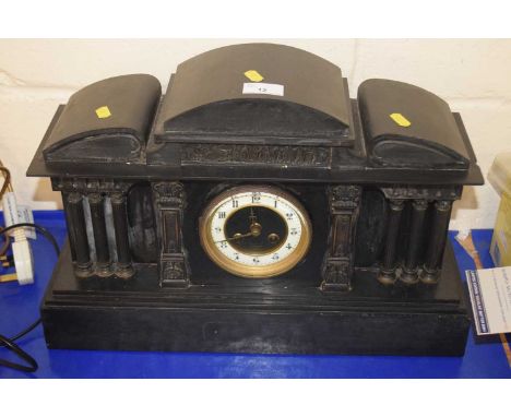 Victorian architectural form black slate cased mantel clock