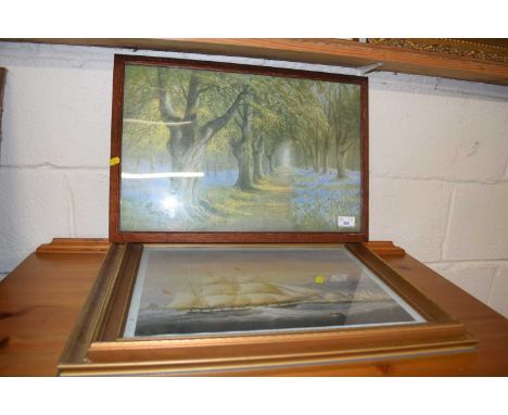 Mixed Lot: Coloured print, Budding Spring, further marine print and an aerial village photograph (3)