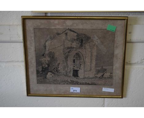 John Sell Cotman - 19th Century monochrome etching of a Bromholm Priory -framed and glazed