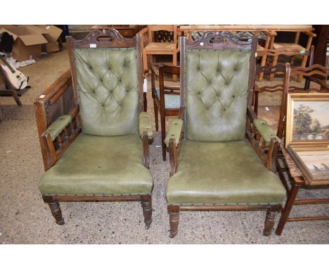 Pair of late Victorian button upholstered leatherette finished armchairs