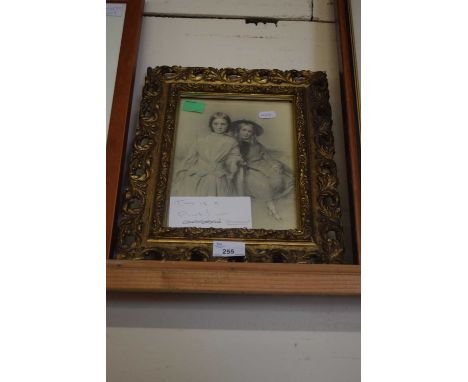 Monochrome print of two Victorian girls, gilt framed