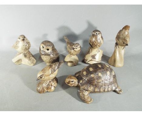 Poole Pottery - Seven Poole Pottery stoneware figurines to include tortoise, barn owl and various other birds. [7]