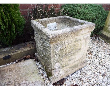 Garden stoneware - a cuboid planter by Stancombe Stone, approx 42 cm x 38 cm x 38 cm