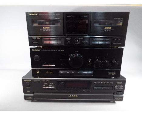 Technics - A quantity of Technics audio equipment to include 5 disc CD changer SL-PD888, double cassette deck RS-X902 and amp