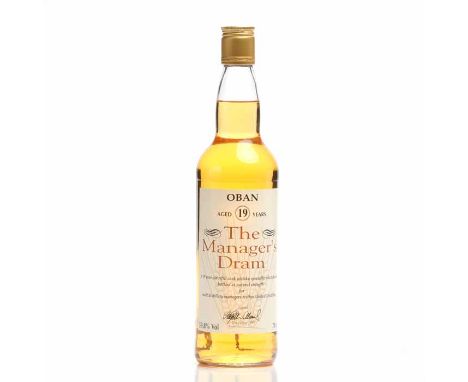 OBAN 'THE MANAGER'S DRAM' AGED 19 YEARS
Highland Single Malt Scotch Whisky. 'A 19 year old refill cask whisky specially selec