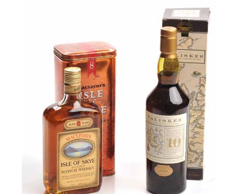 TALISKER 10 YEARS OLD 'MAP LABEL'
Highland Single Malt Scotch Whisky. 70cl, 45.8% volume, in carton. 
ISLE OF SKYE AGED 8 YEA