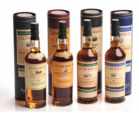 GLENMORANGIE SHERRY WOOD FINISH
Highland Single Malt Scotch Whisky. 70cl, 43% volume, in tube. 
GLENMORANGIE PORT WOOD FINISH