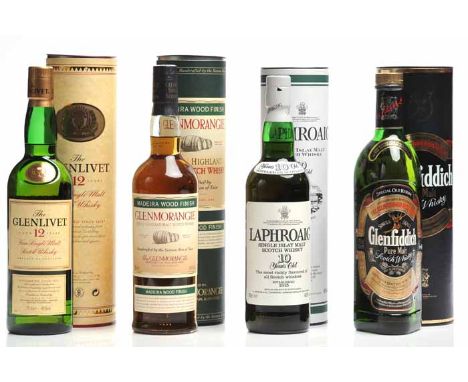 GLENMORANGIE MADEIRA WOOD FINISH
Highland Single Malt Scotch Whisky. 70cl, 43% volume, in tube. 
LAPHROAIG 10 YEARS OLD
Islay