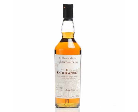KNOCKANDO 'THE MANAGER'S DRAM' 12 YEARS OLD
Speyside Single Malt Scotch Whisky. Bottled September 2012, bottle No. 0889. 70cl