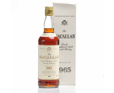 MACALLAN 1965 17 YEARS OLD
Highland Single Malt Scotch Whisky. Distilled and bottled by Macallan-Glenlivet, Ltd., Craigellach